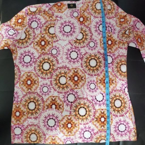 JM Collection Printed 3/4-Sleeve Jacquard Top Sz L - Picture 11 of 13